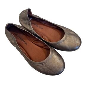 Lucky Brand Gold Leather Slip On Ballet Flats Womens 7 Comfort Shoes Fall Casual